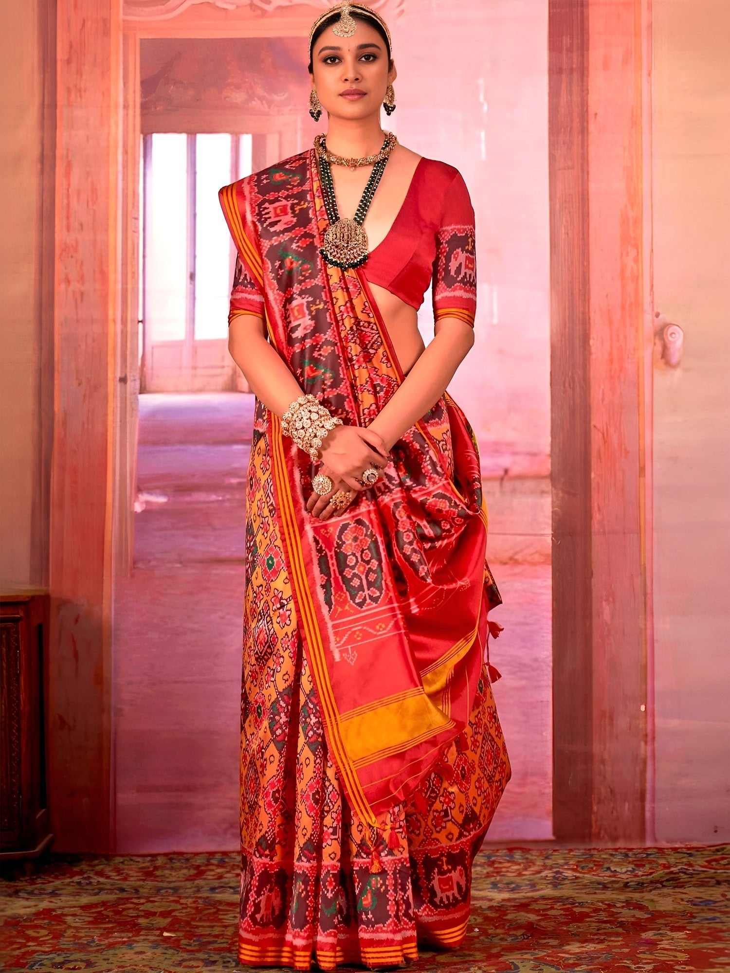 Red Patola Silk Saree with Traditional Motifs - Ressa