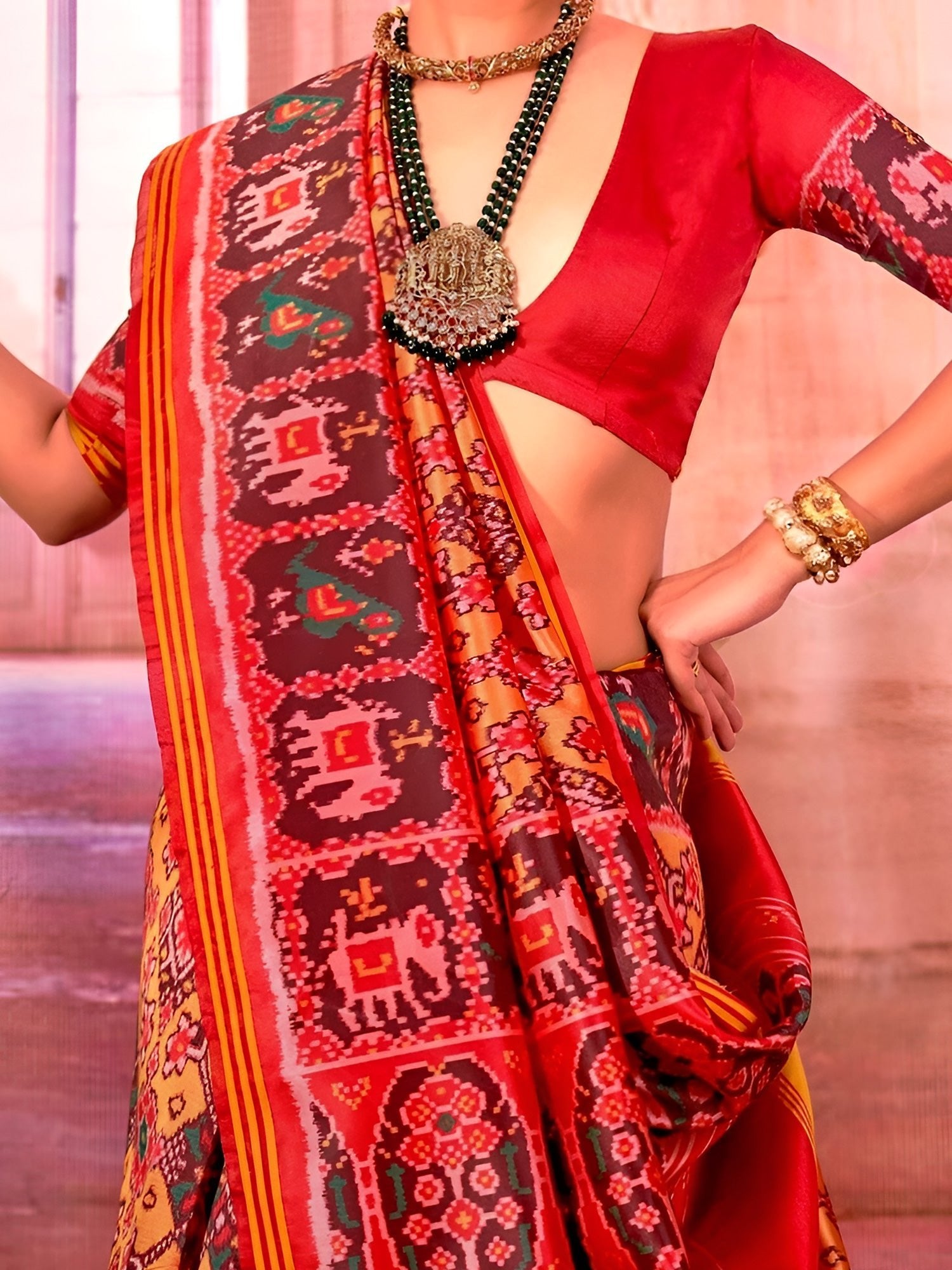 Red Patola Silk Saree with Traditional Motifs - Ressa