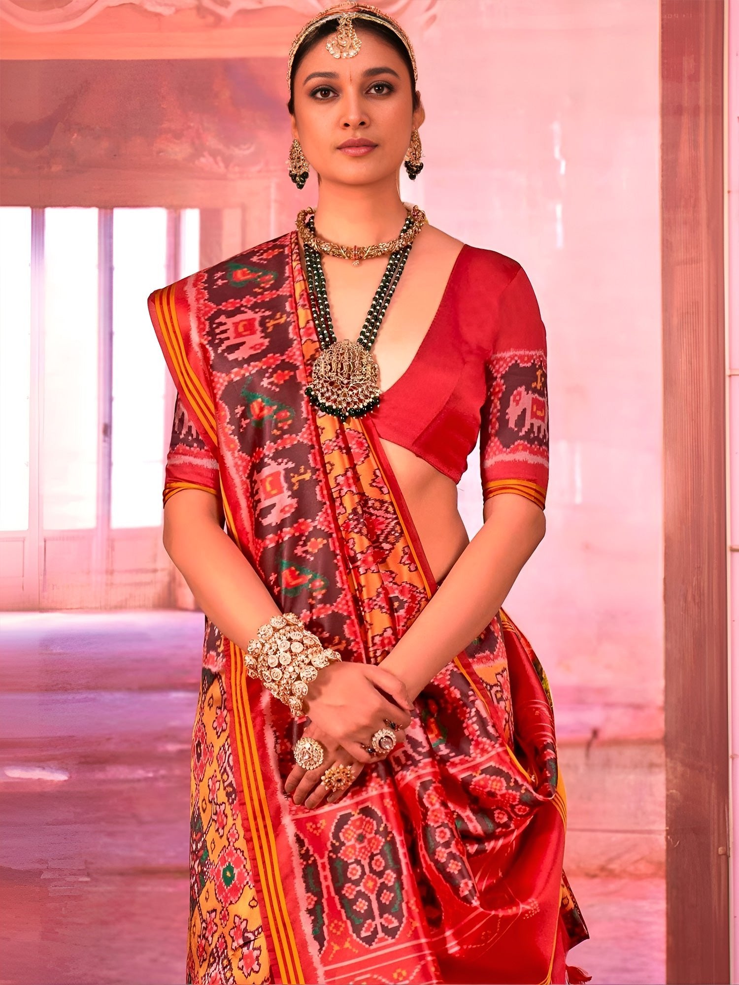 Red Patola Silk Saree with Traditional Motifs - Ressa