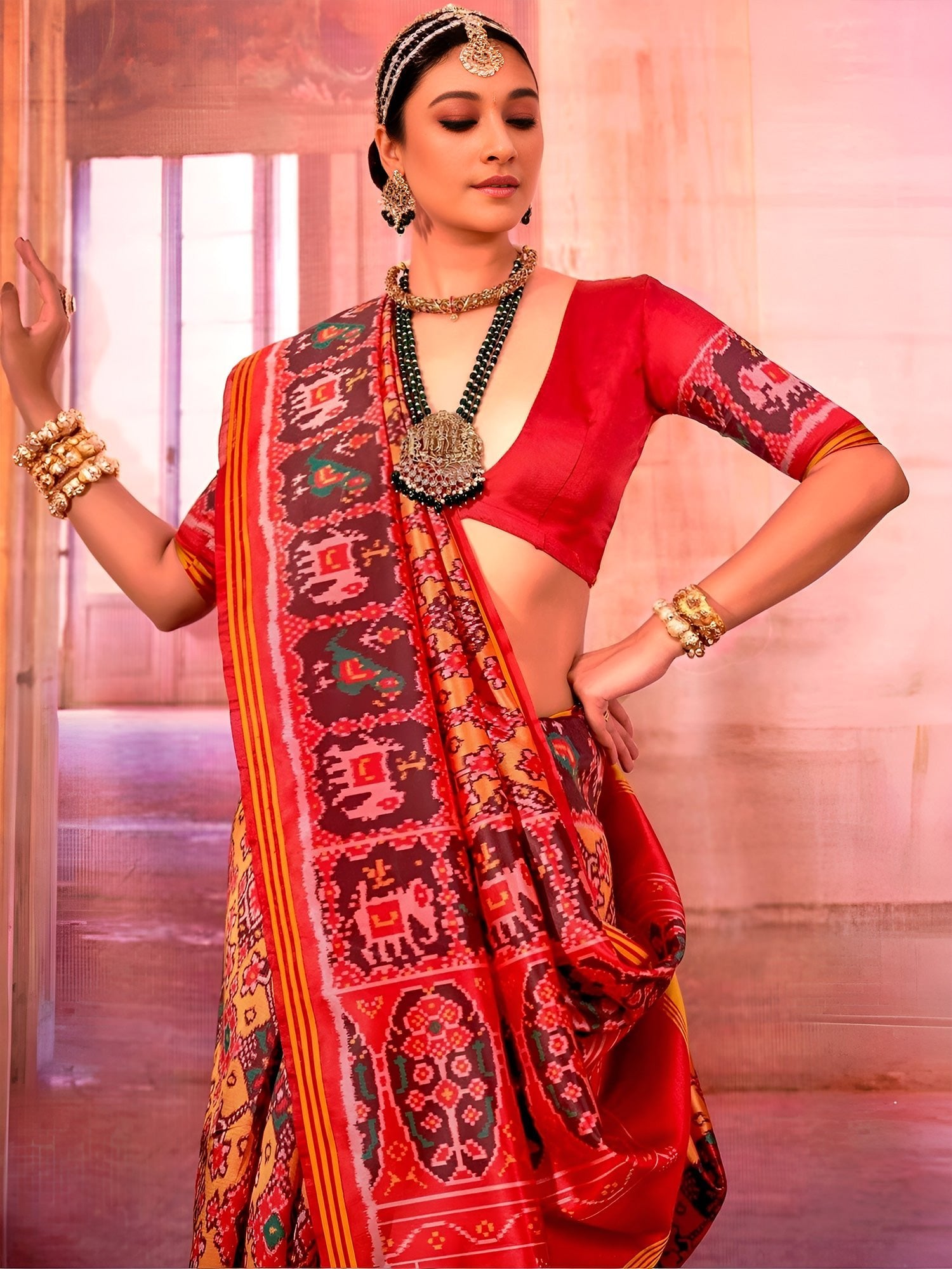 Red Patola Silk Saree with Traditional Motifs - Ressa