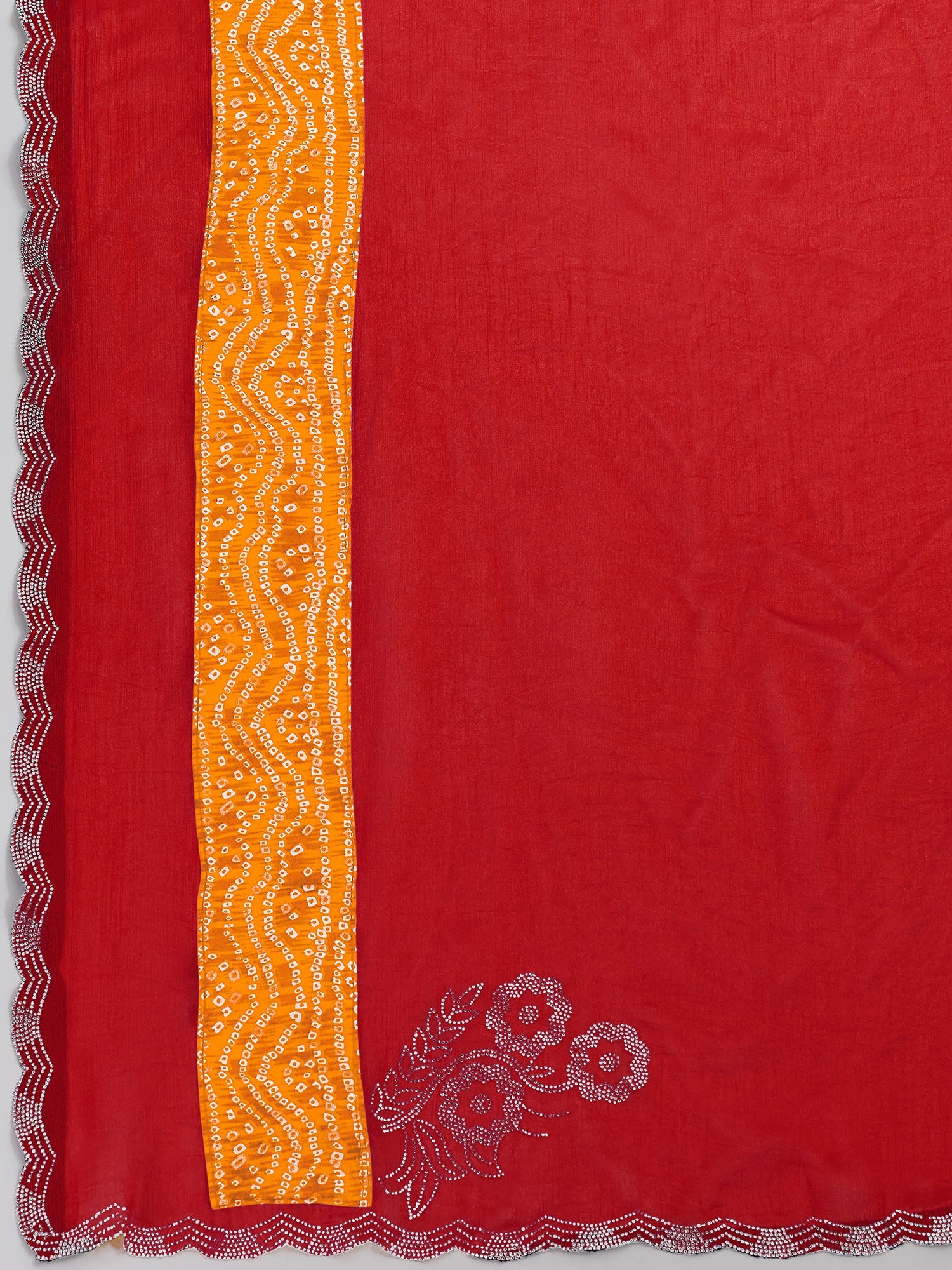 Red Pure Chiffon Bandhani Saree - Ressa