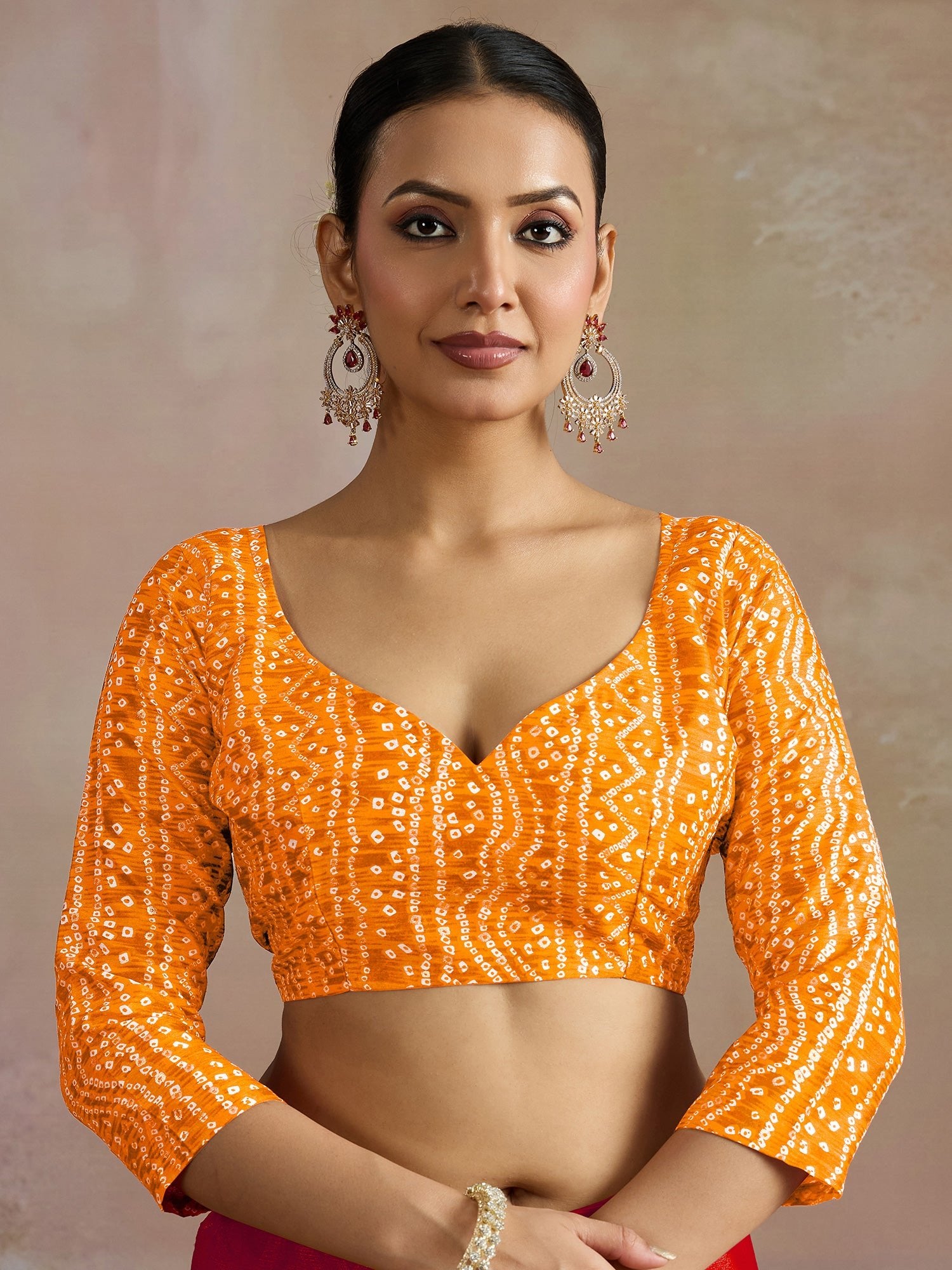 Red Pure Chiffon Bandhani Saree - Ressa