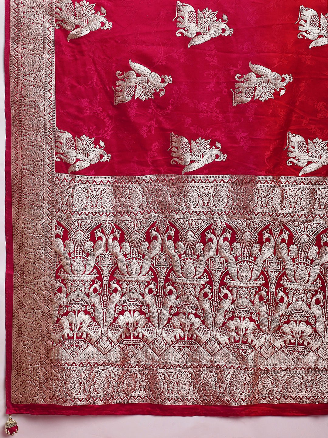 Red Satin Banarasi Silk Woven Saree - Ressa