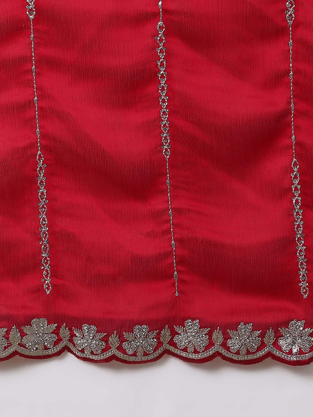 Red Satin Emblished Party Wear Saree - Ressa