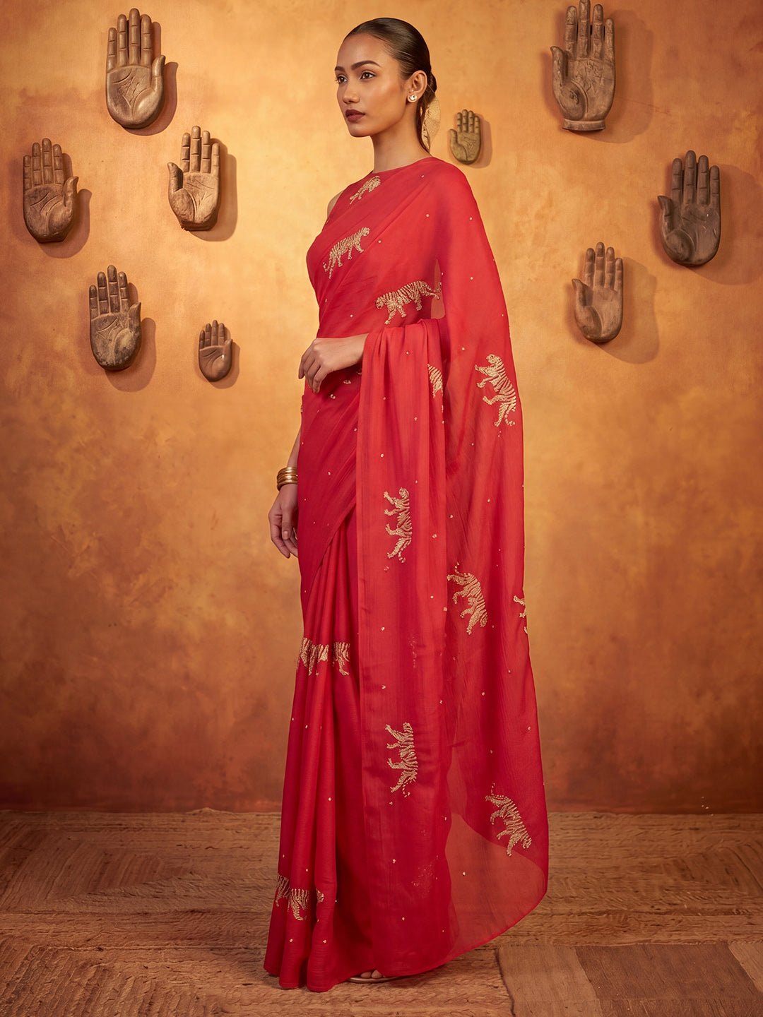 Red Satin Saree - Ressa