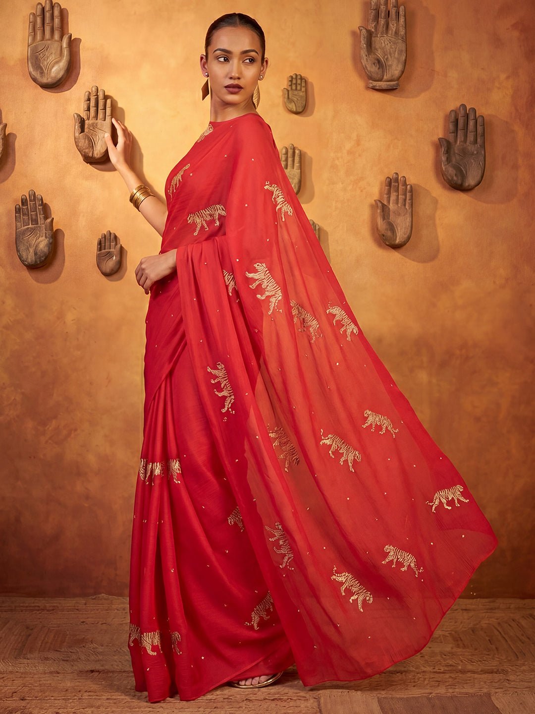 Red Satin Saree - Ressa