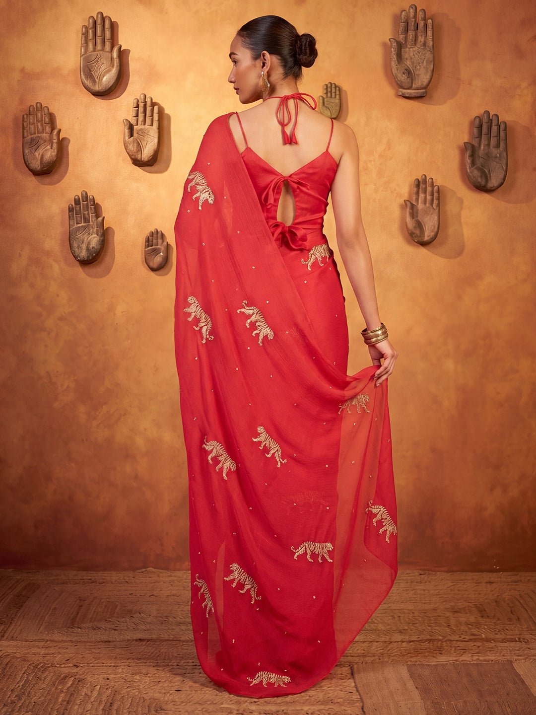 Red Satin Saree - Ressa