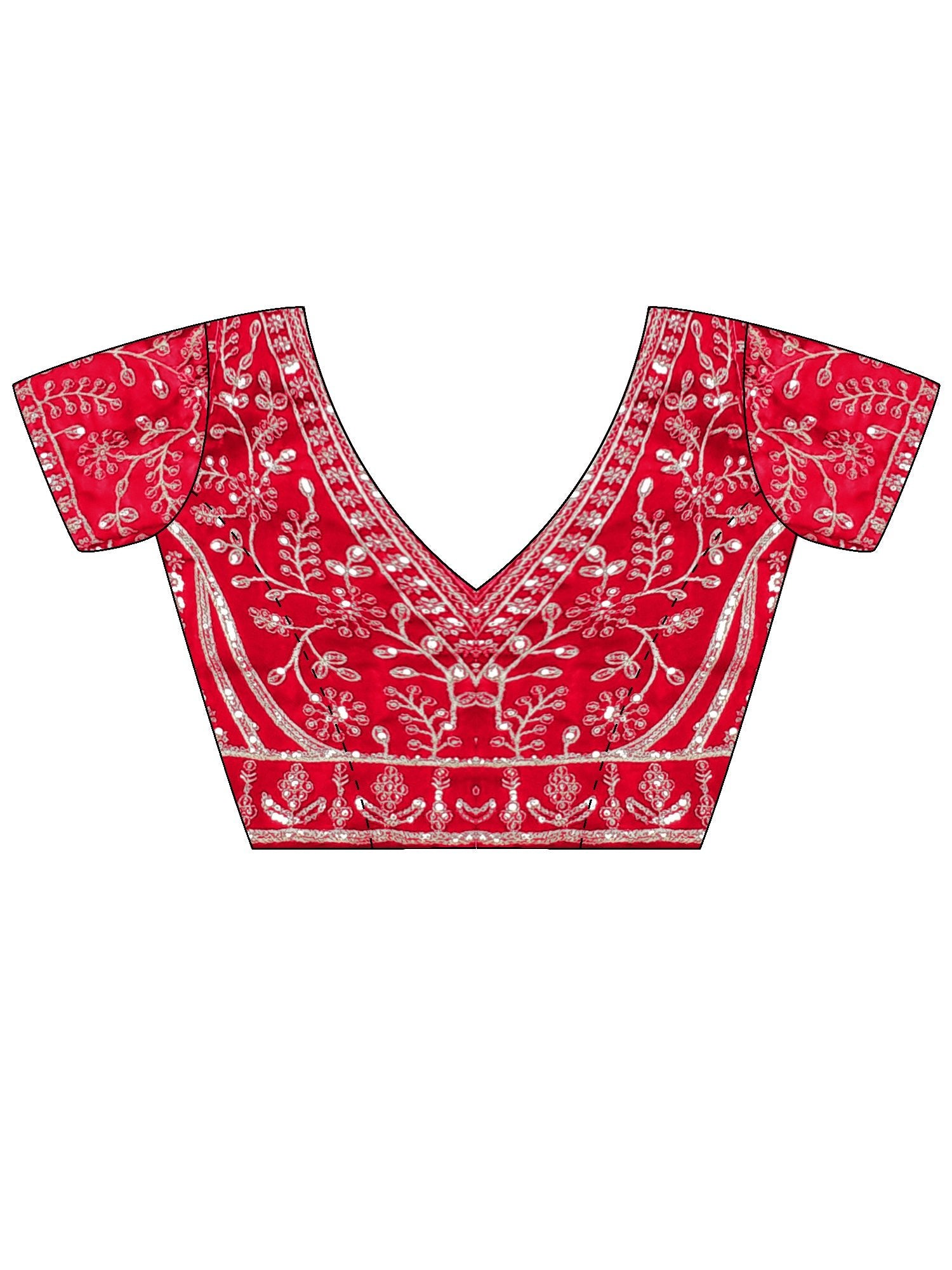 Red Satin Saree with Intricate Zardosi Embroidery - Ressa