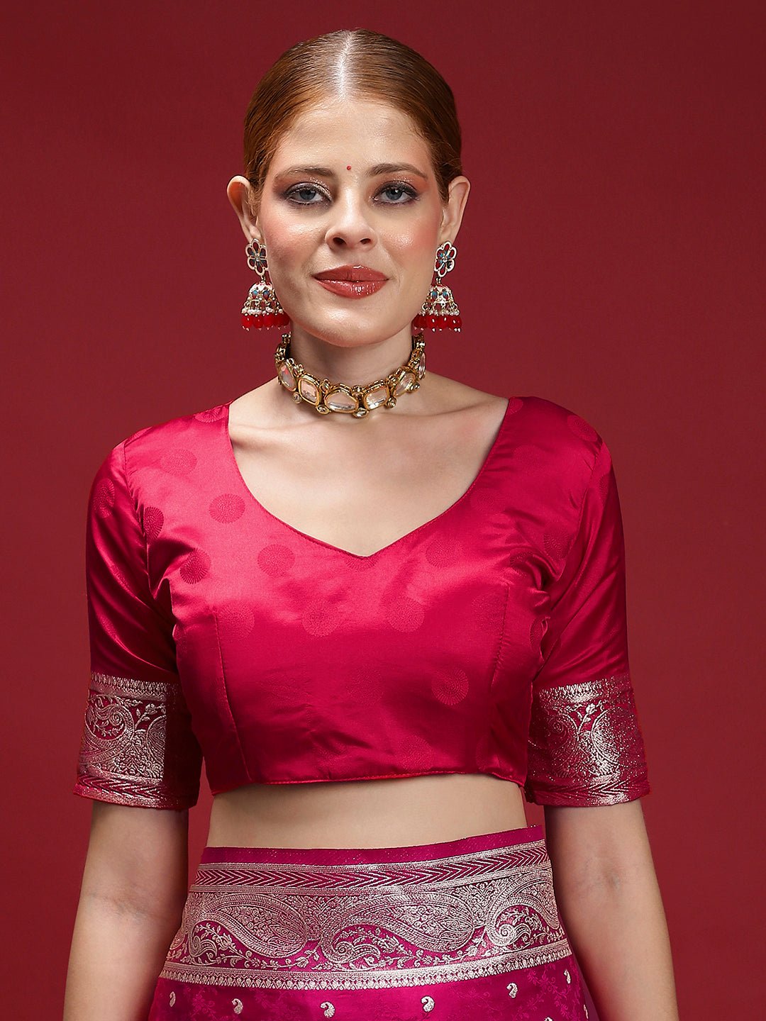 Red Satin Silk Banarasi Saree - Ressa