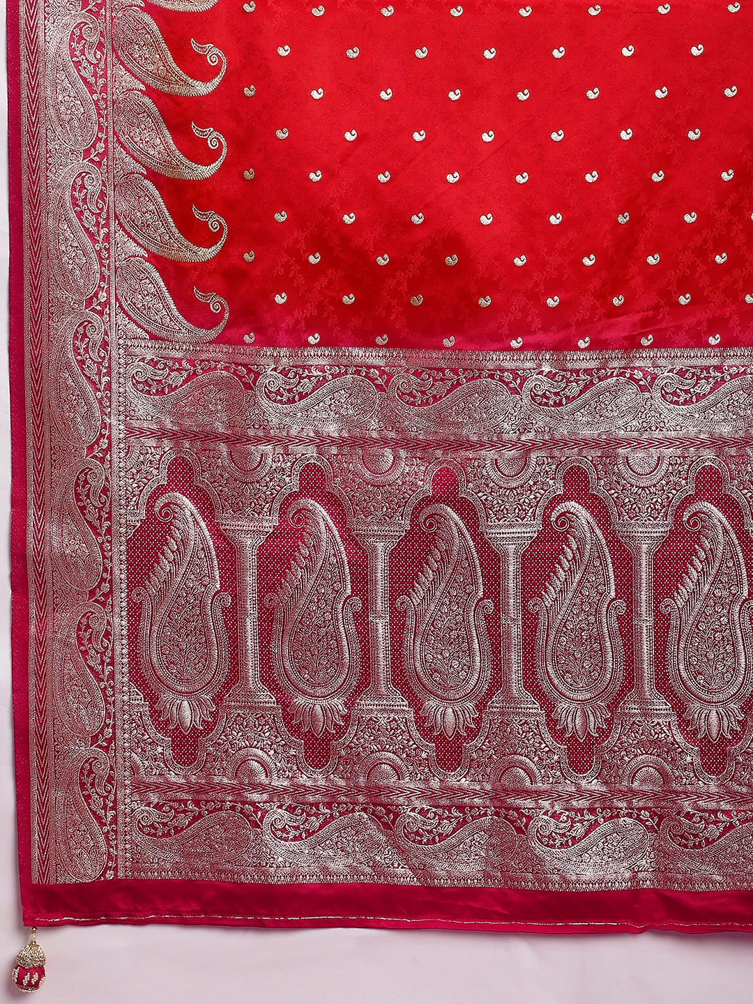 Red Satin Silk Banarasi Saree - Ressa