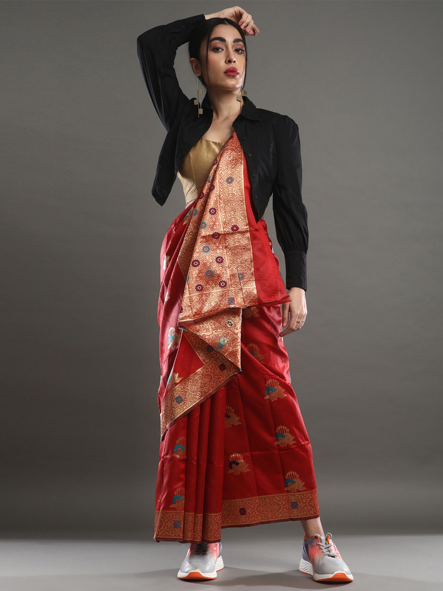 Red Silk Blend Bnarasi Silk Saree - Ressa