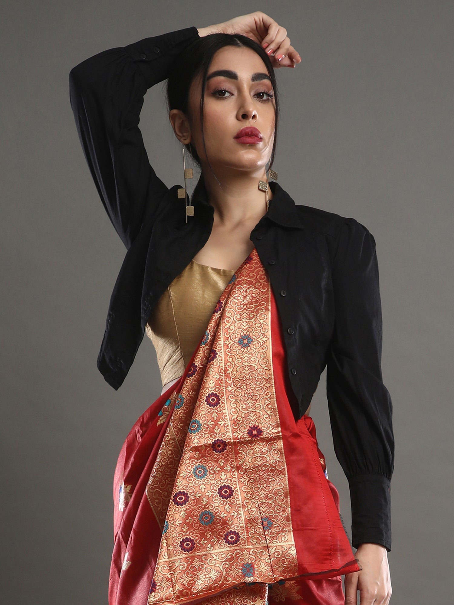 Red Silk Blend Bnarasi Silk Saree - Ressa
