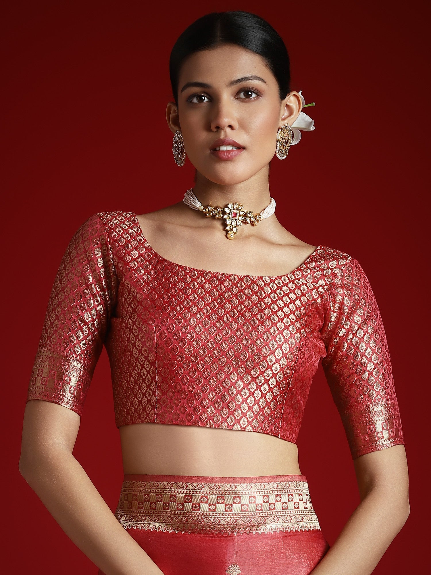 Red Silk Blend Heritage Banarasi Style Saree - Ressa