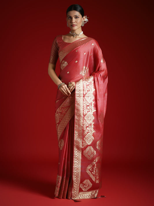 Red Silk Blend Heritage Banarasi Style Saree - Ressa