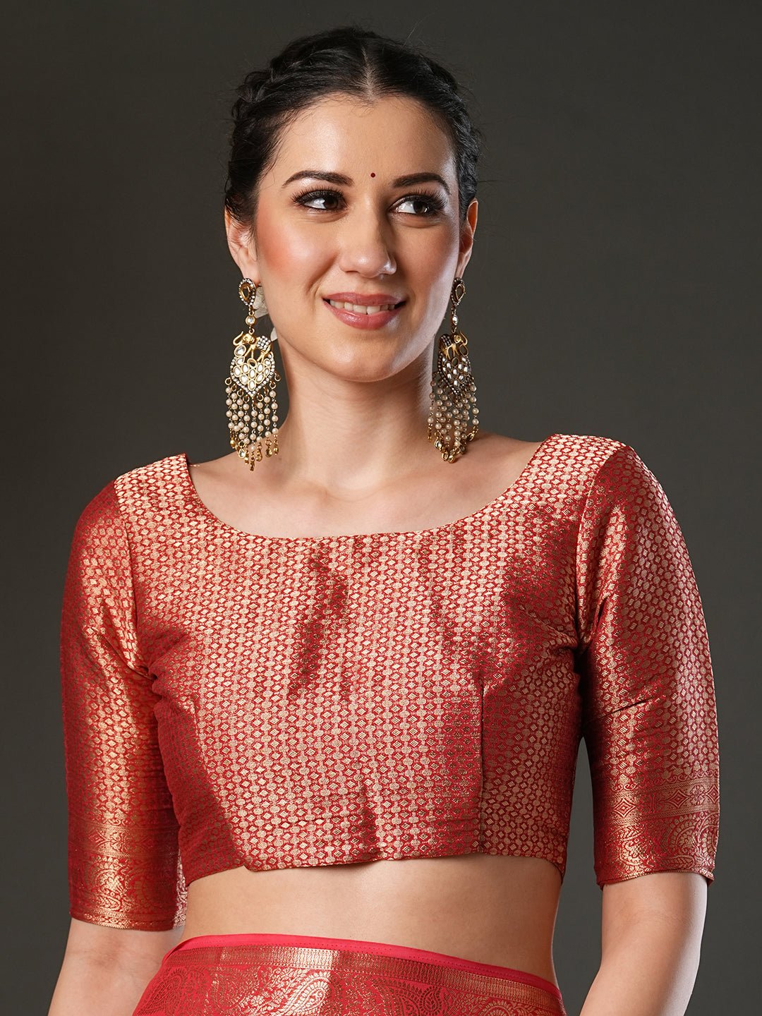 Red Silk Blend Heritage Banarasi Style Zari Woven - Ressa