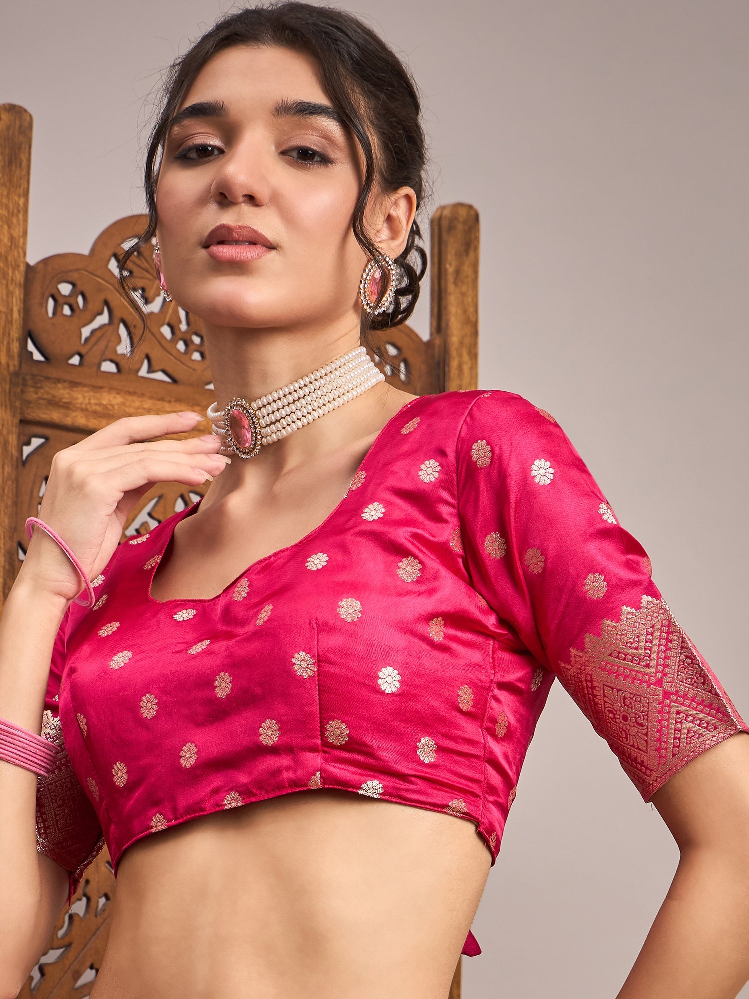 Red Silk Blend Heritage Banarasi Style Zari Woven saree - Ressa