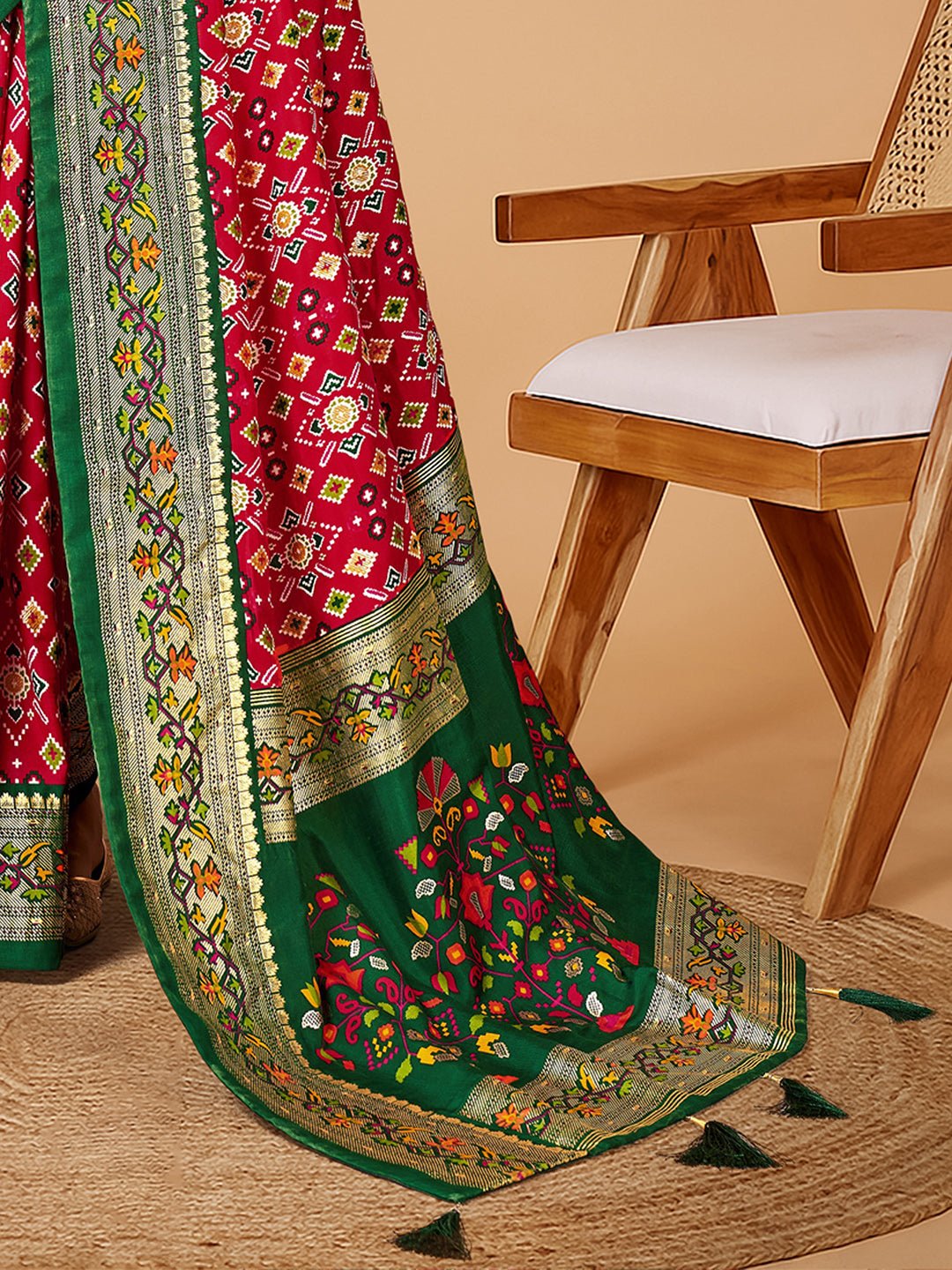 Red Silk Blend Ikkat Printed Saree - Ressa