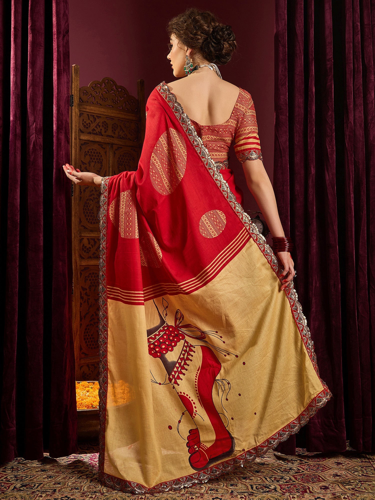Red Silk Blend Large Zari Butta Banarasi Saree - Ressa