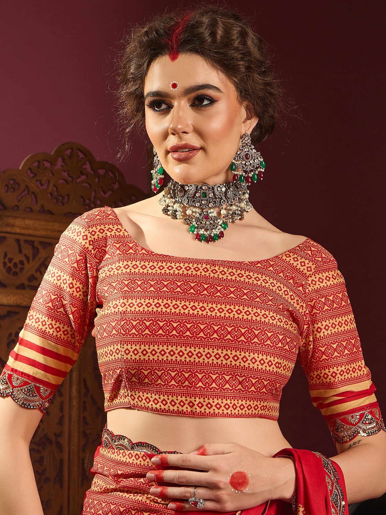 Red Silk Blend Large Zari Butta Banarasi Saree - Ressa