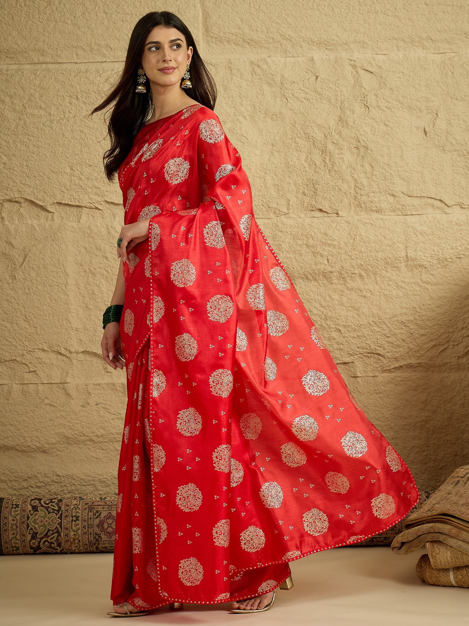 Red Silk Blend Traditional Woven Saree - Ressa
