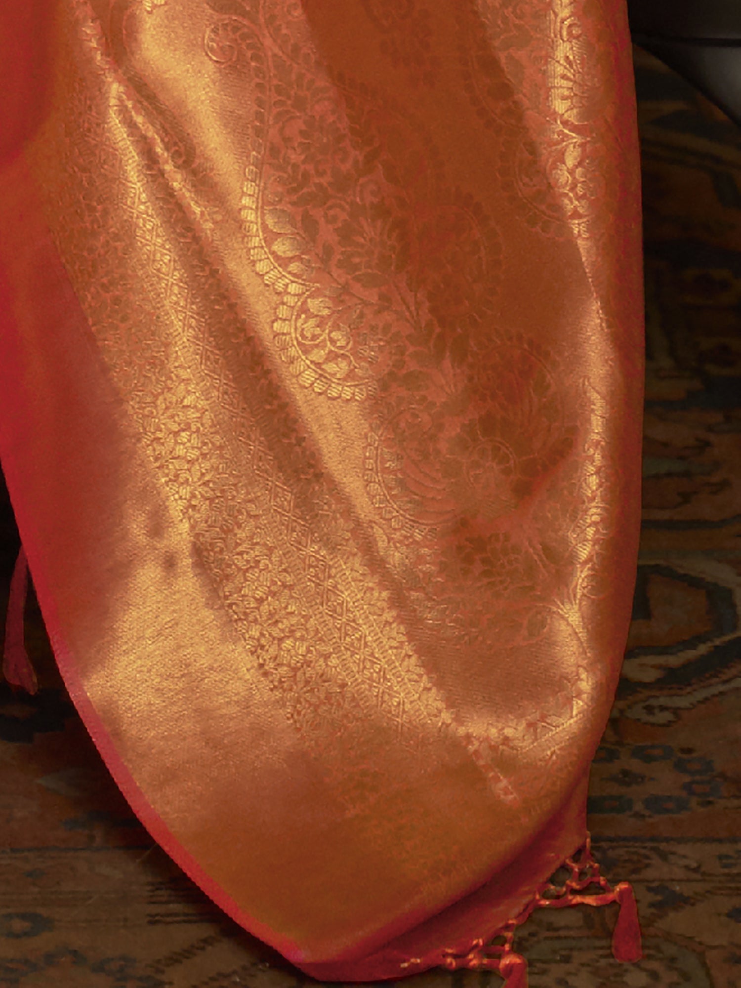 Red Silk Blend With Gold Zari Banarasi Woven Saree - Ressa