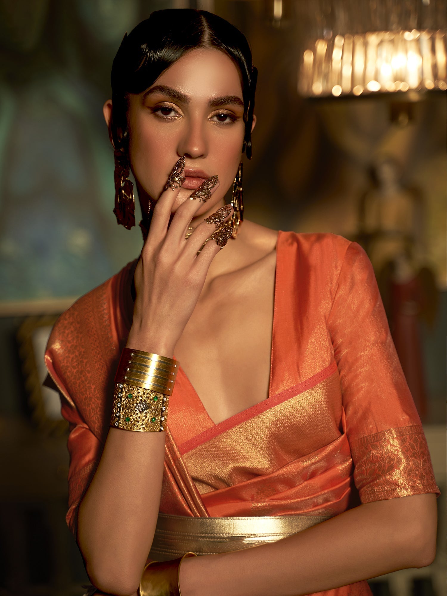 Red Silk Blend With Gold Zari Banarasi Woven Saree - Ressa