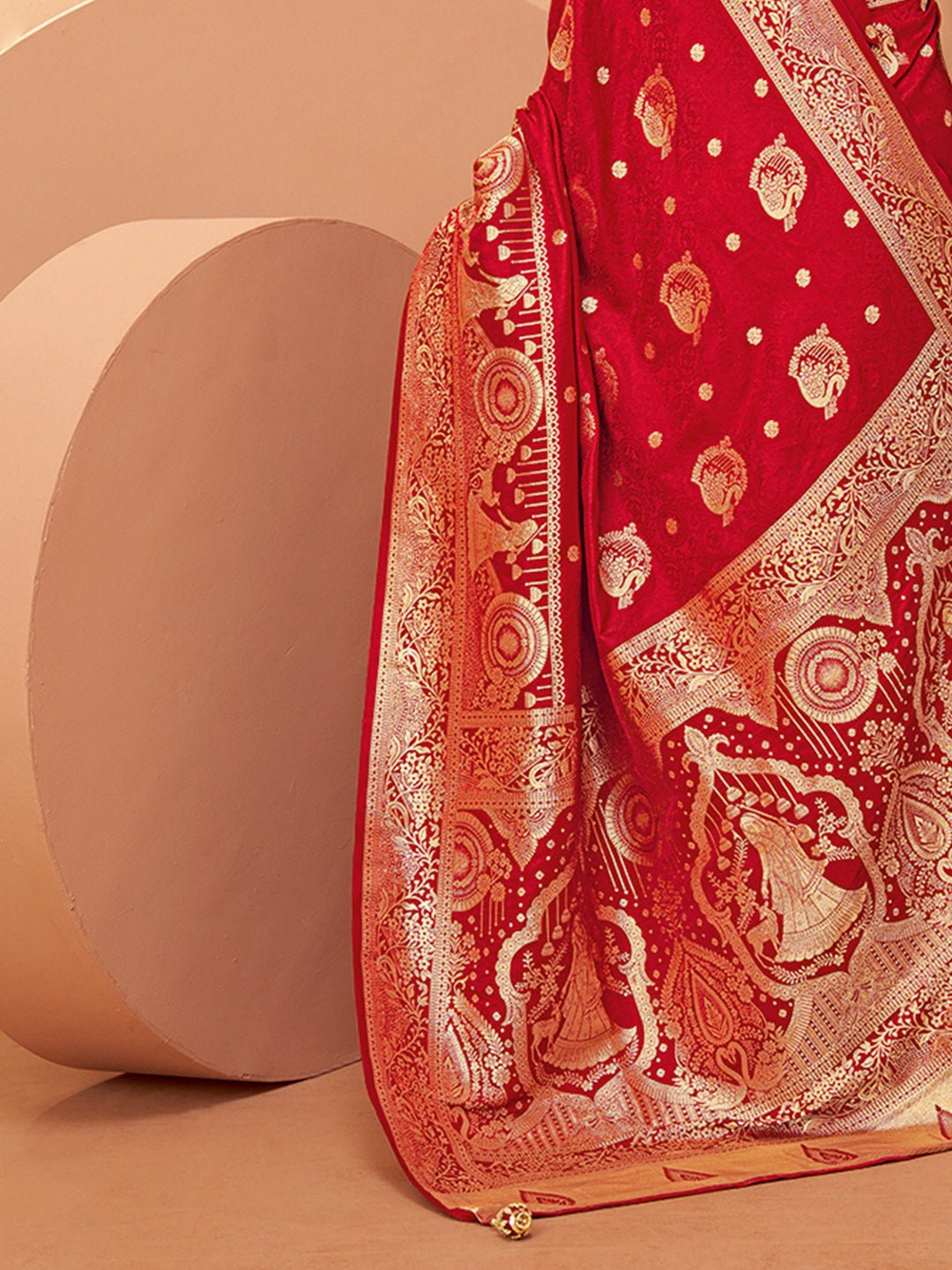 Red Silk Blend Zari Weaving Saree - Ressa