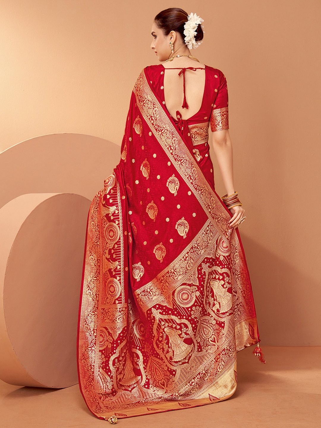 Red Silk Blend Zari Weaving Saree - Ressa
