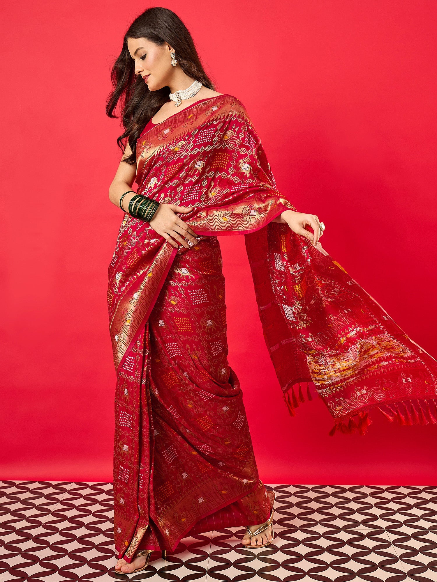 Red Silk Heritage Patola Style Saree - Ressa
