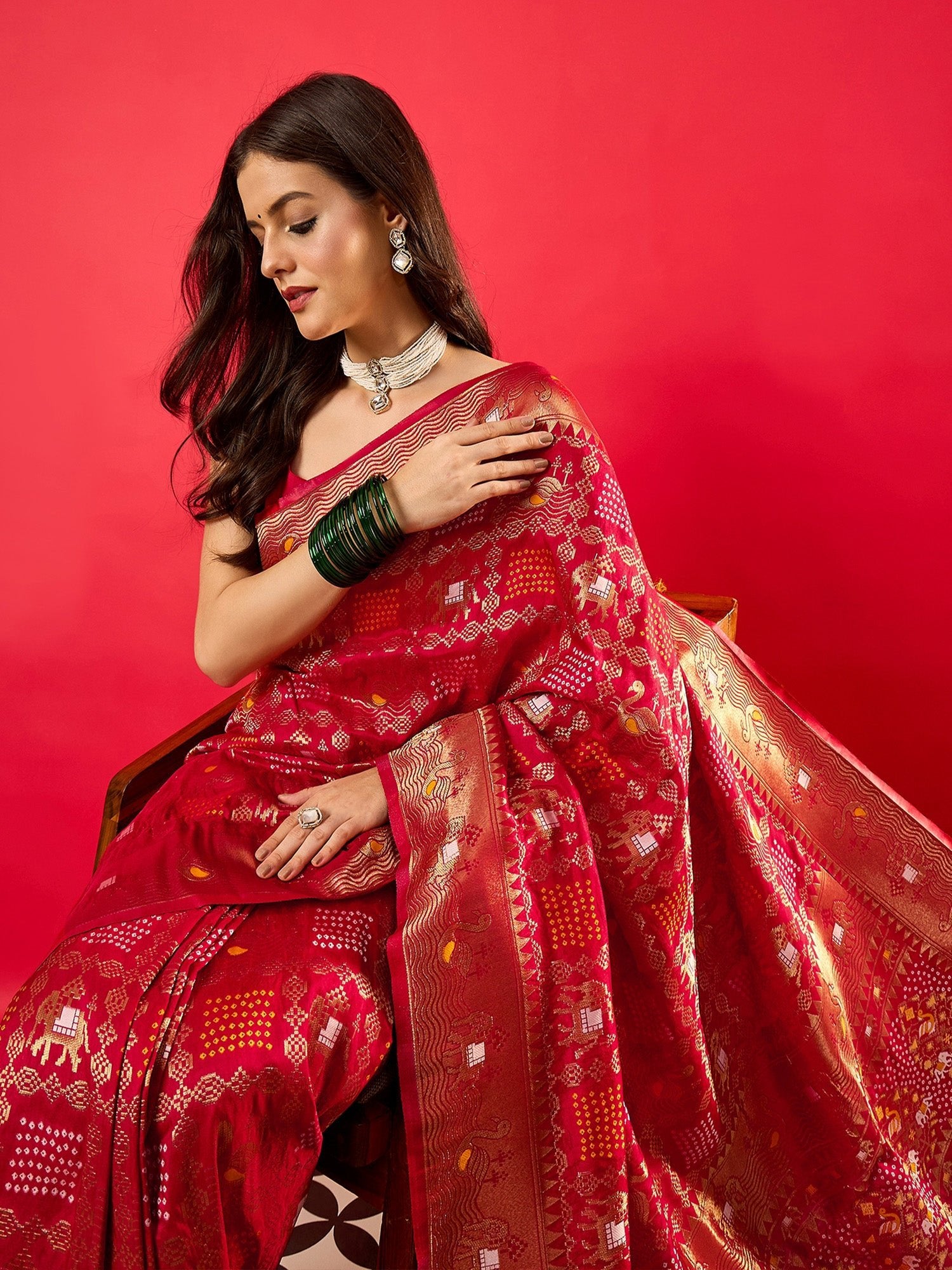 Red Silk Heritage Patola Style Saree - Ressa