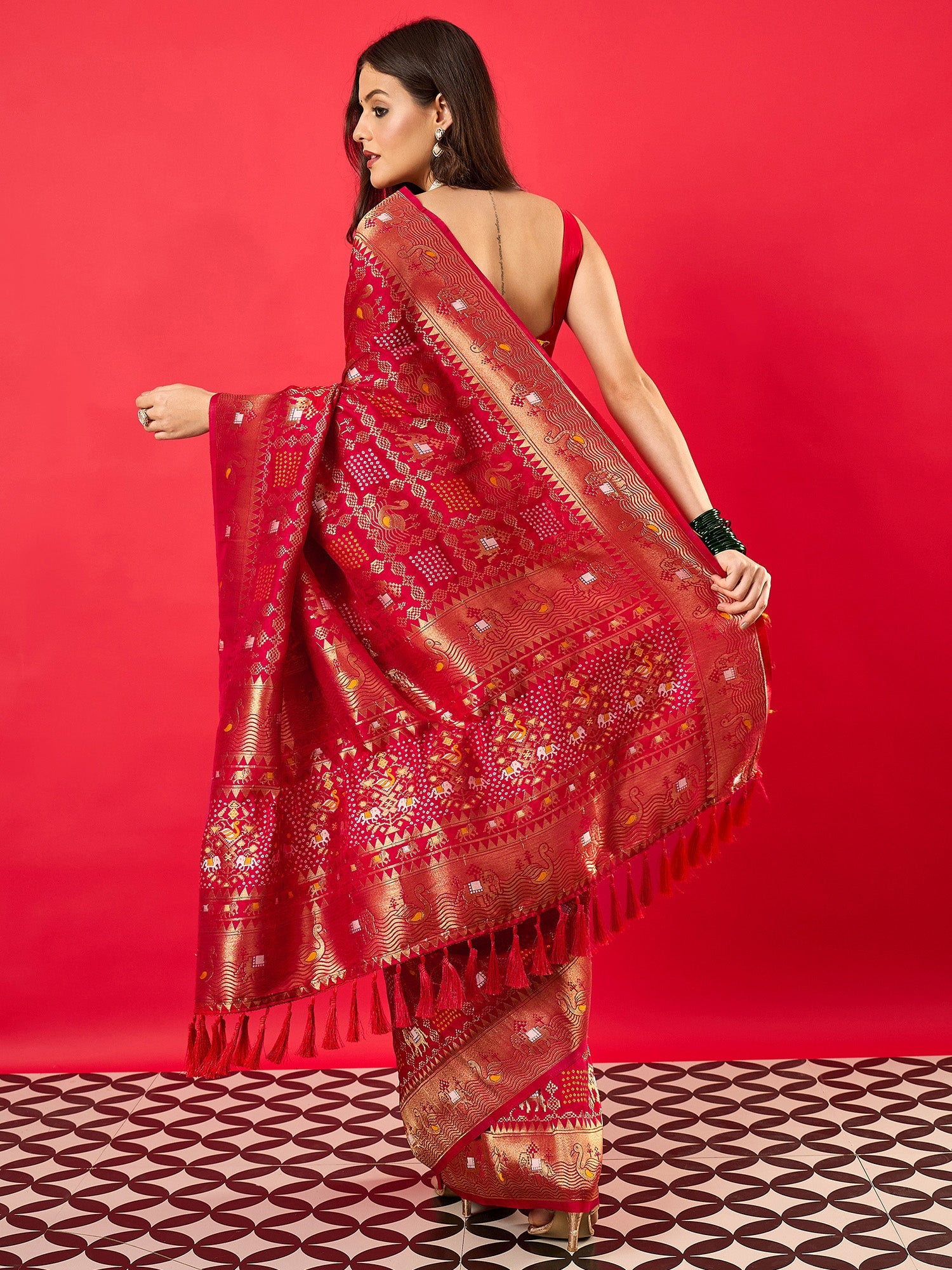 Red Silk Heritage Patola Style Saree - Ressa
