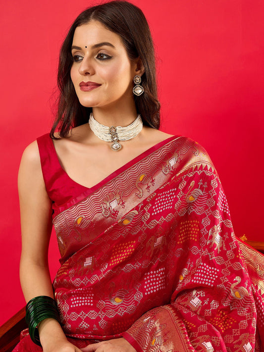 Red Silk Heritage Patola Style Saree - Ressa