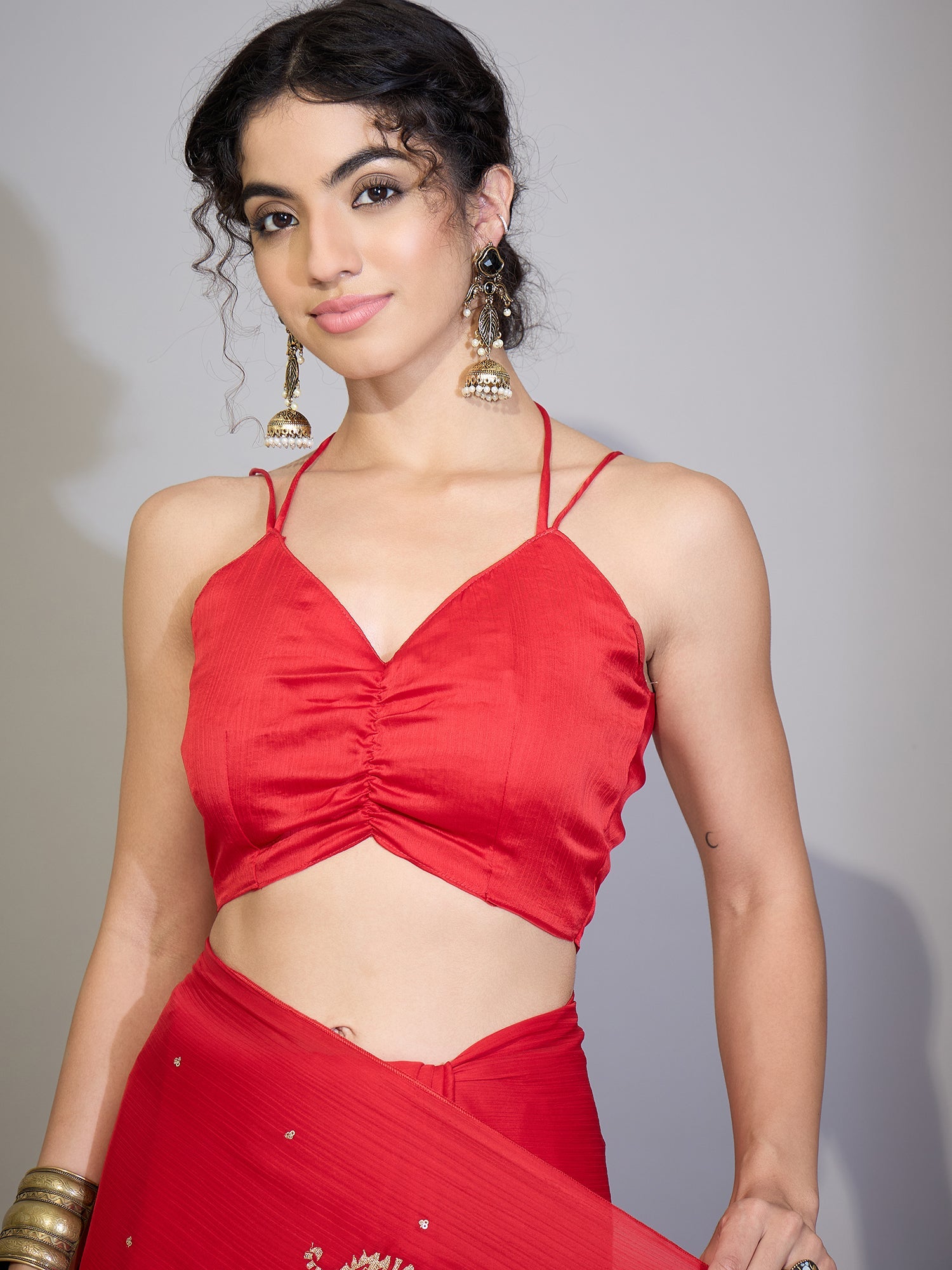 Red Silk Saree with Embroidered Tiger Motifs - Ressa