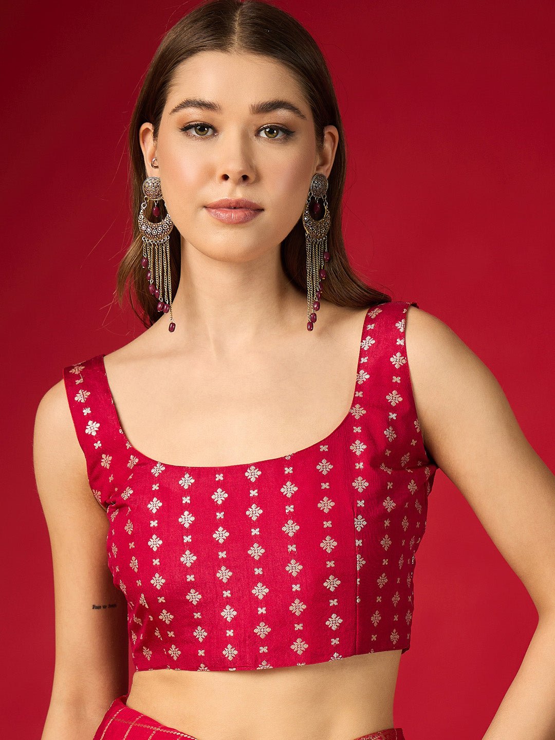 Red Silk Saree with Zari Border - Ressa