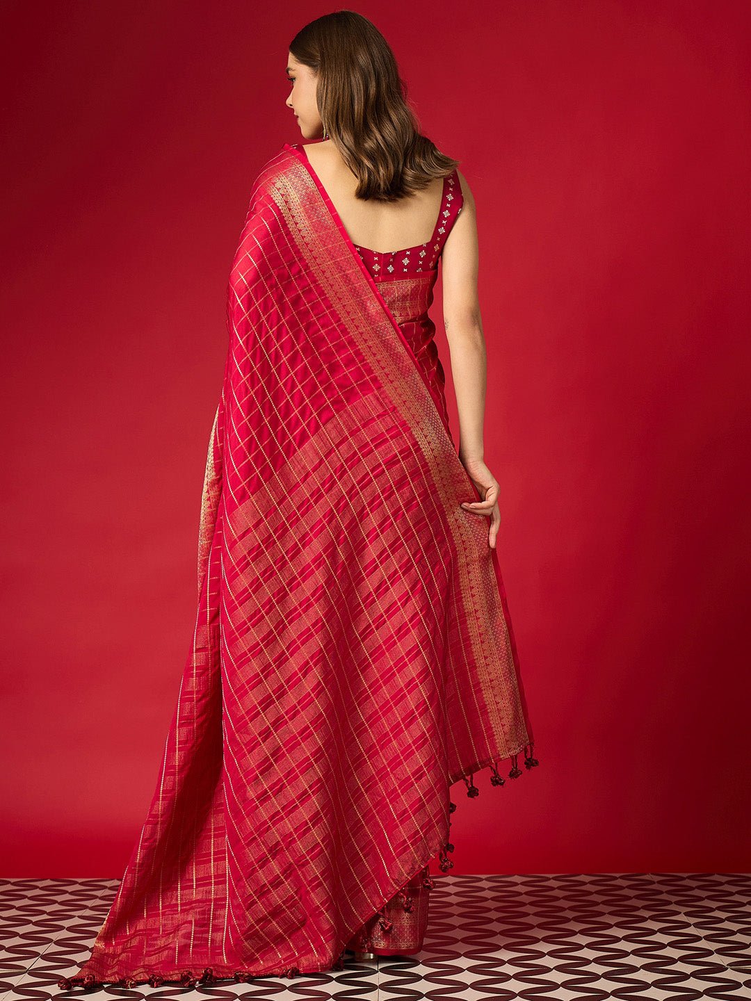 Red Silk Saree with Zari Border - Ressa