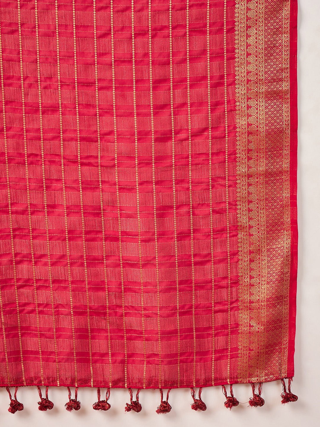 Red Silk Saree with Zari Border - Ressa