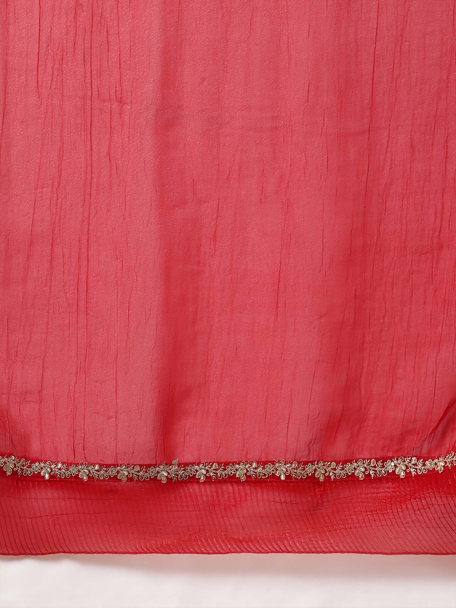 Red Tissue Ruffuls Pattern Saree - Ressa