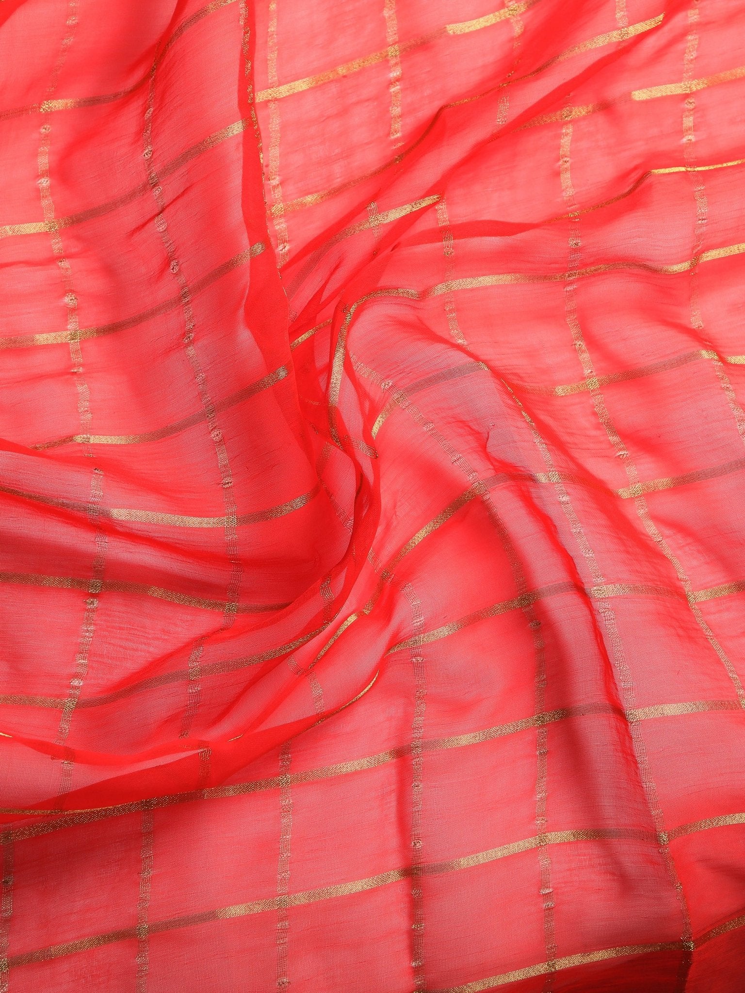 Red Zari Checkered Saree - Ressa