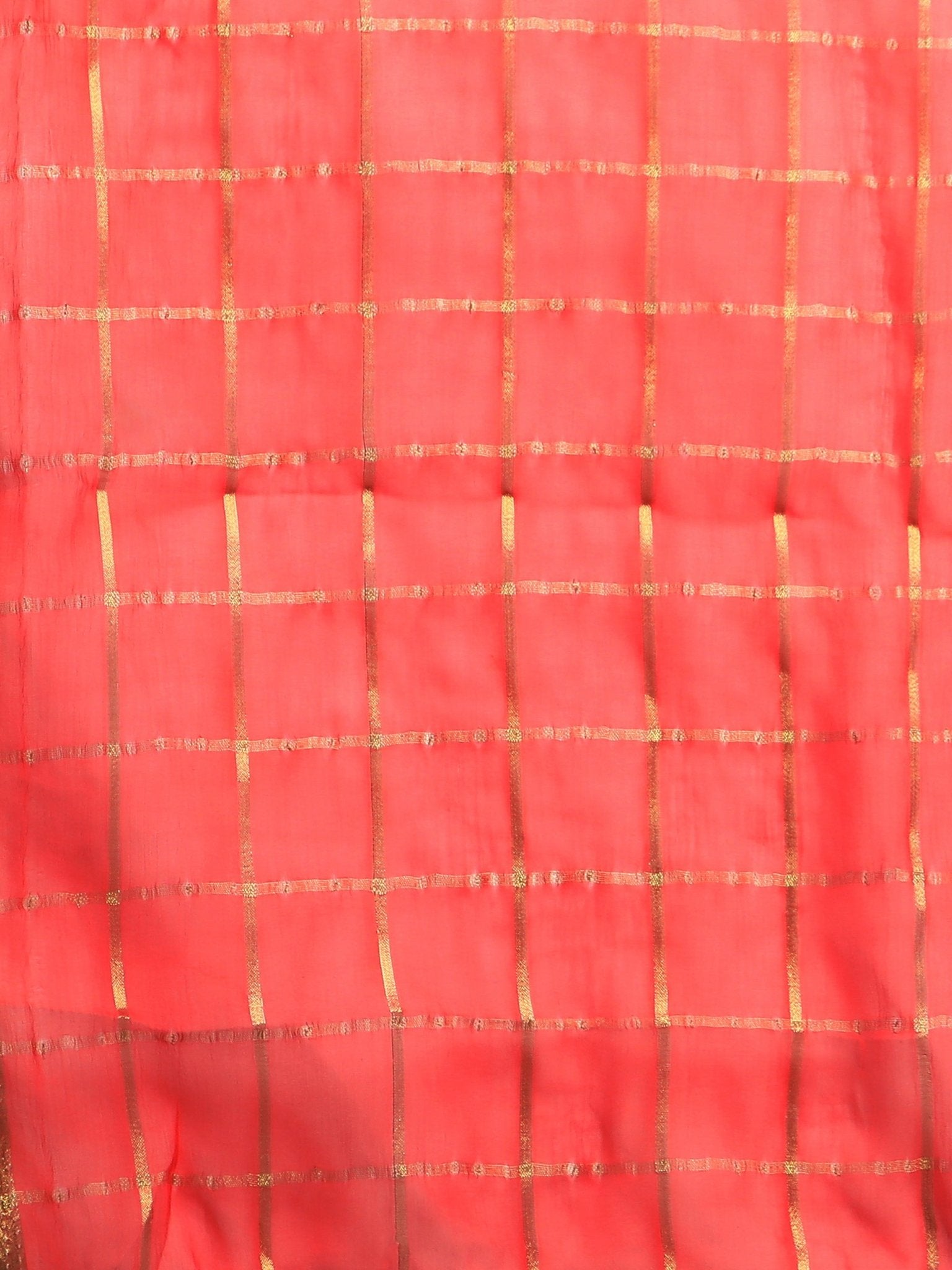 Red Zari Checkered Saree - Ressa