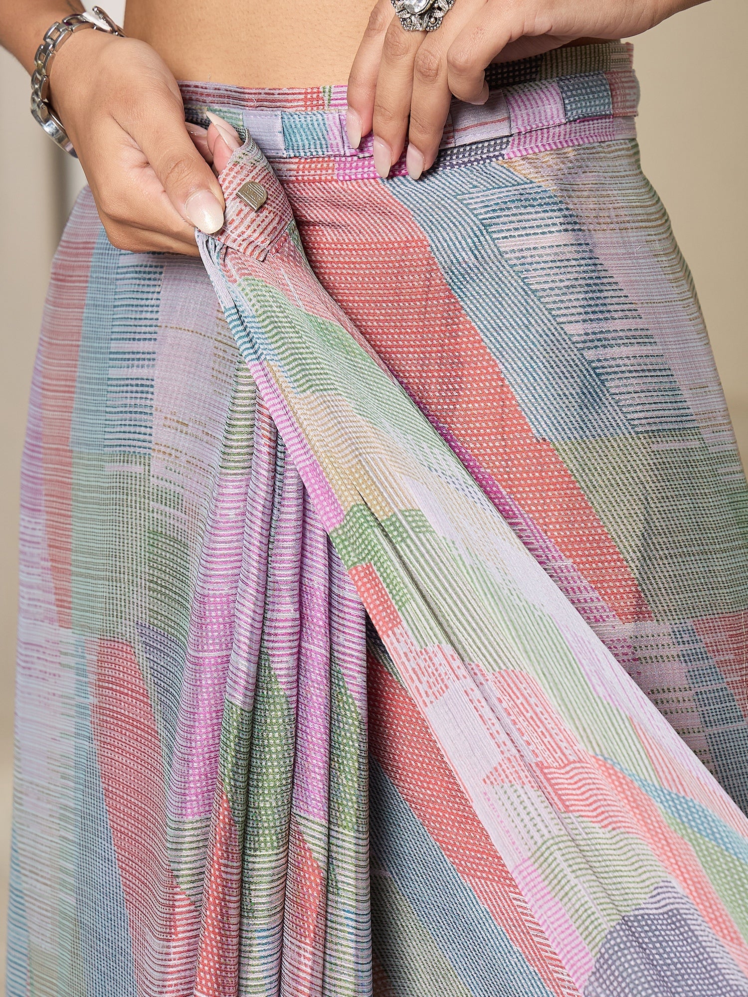 Reday to Wear Pastel Multicolour Printed Chiffon Saree - Ressa