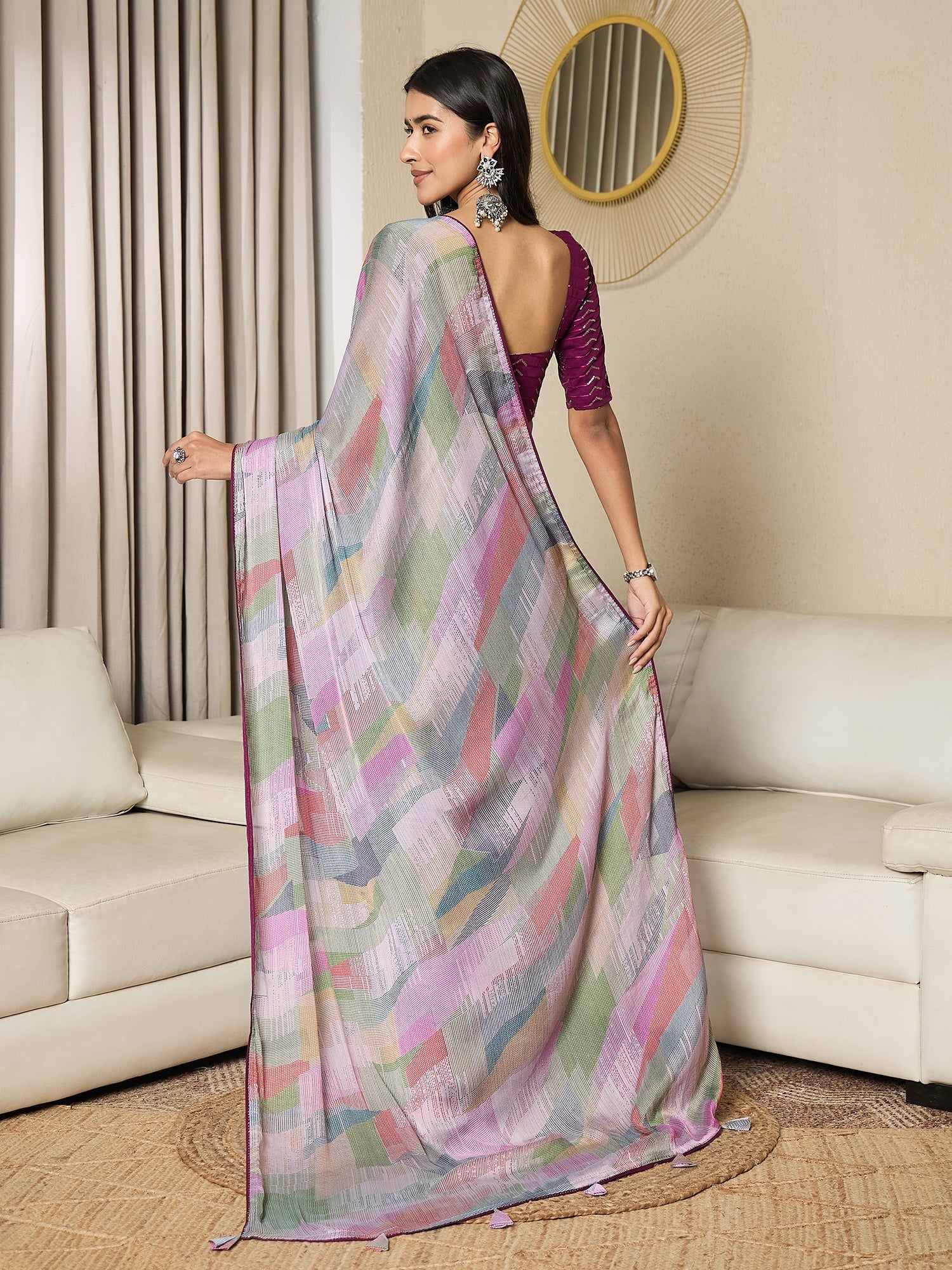 Reday to Wear Pastel Multicolour Printed Chiffon Saree - Ressa