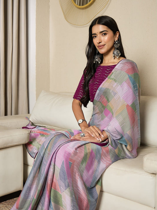 Reday to Wear Pastel Multicolour Printed Chiffon Saree - Ressa
