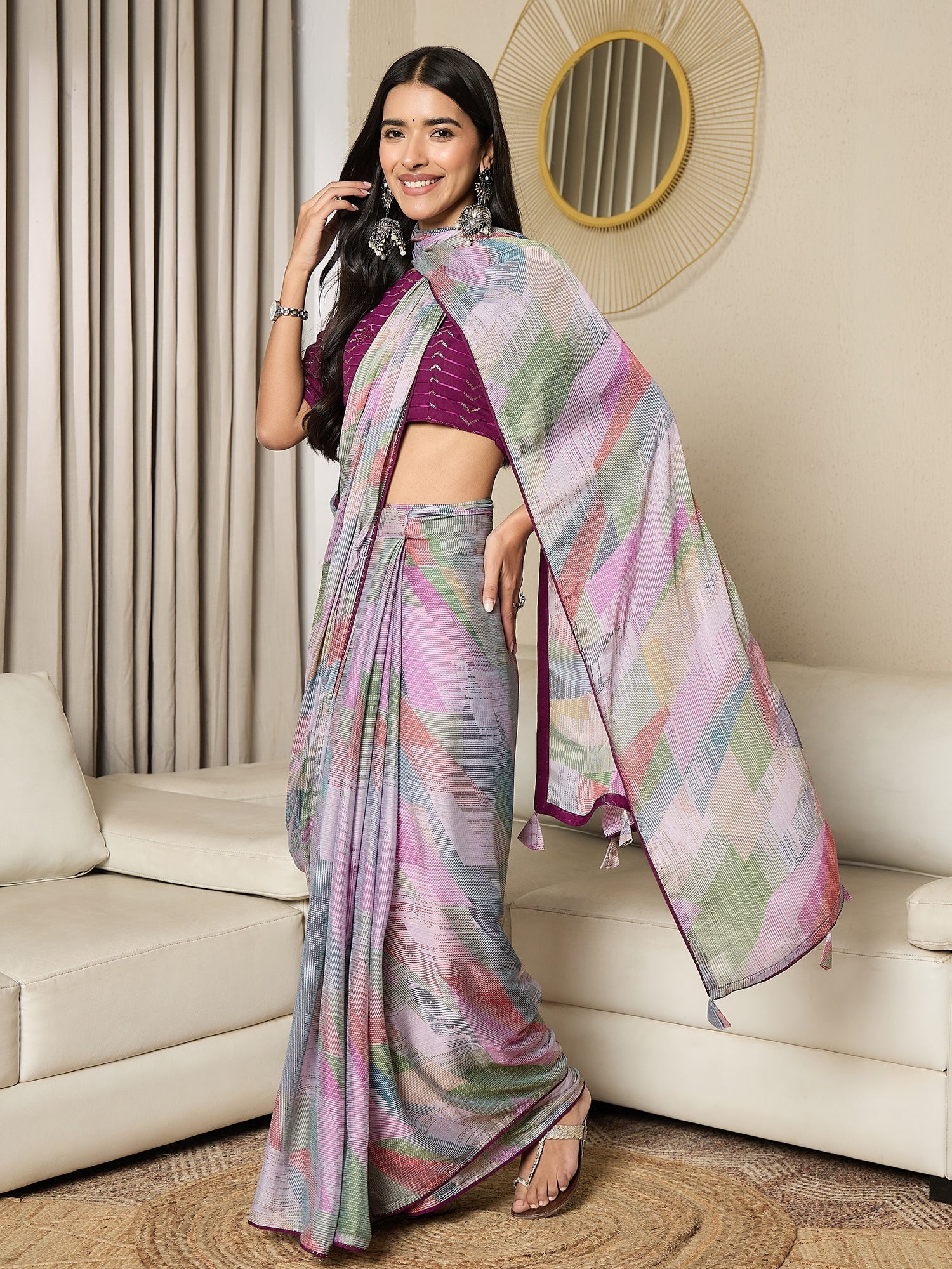 Reday to Wear Pastel Multicolour Printed Chiffon Saree - Ressa