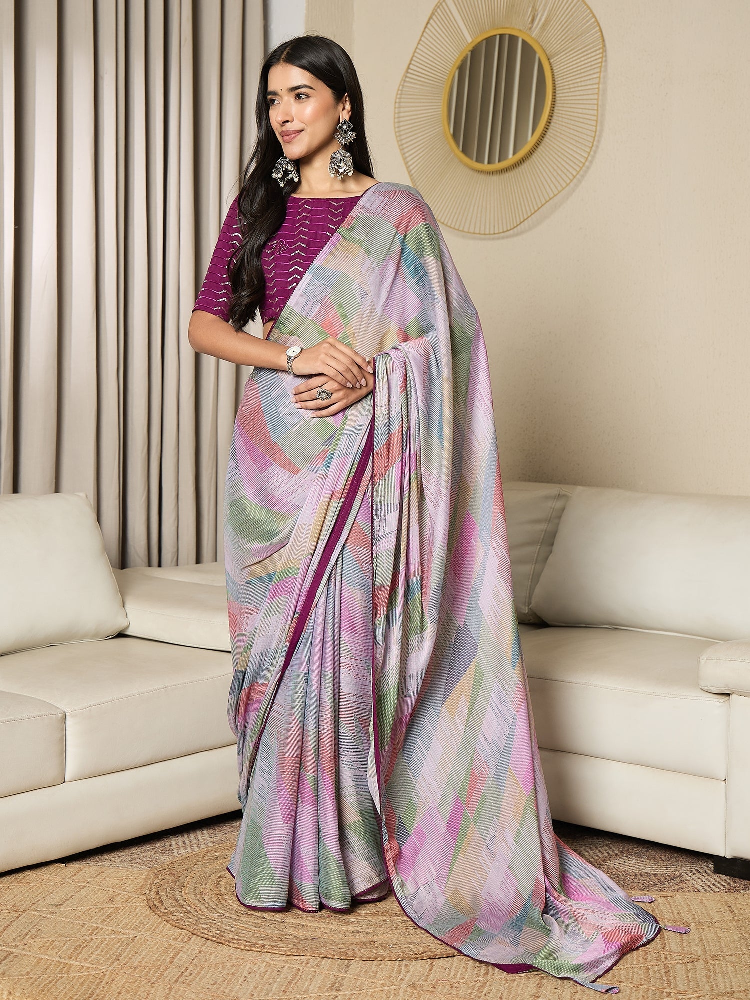 Reday to Wear Pastel Multicolour Printed Chiffon Saree - Ressa