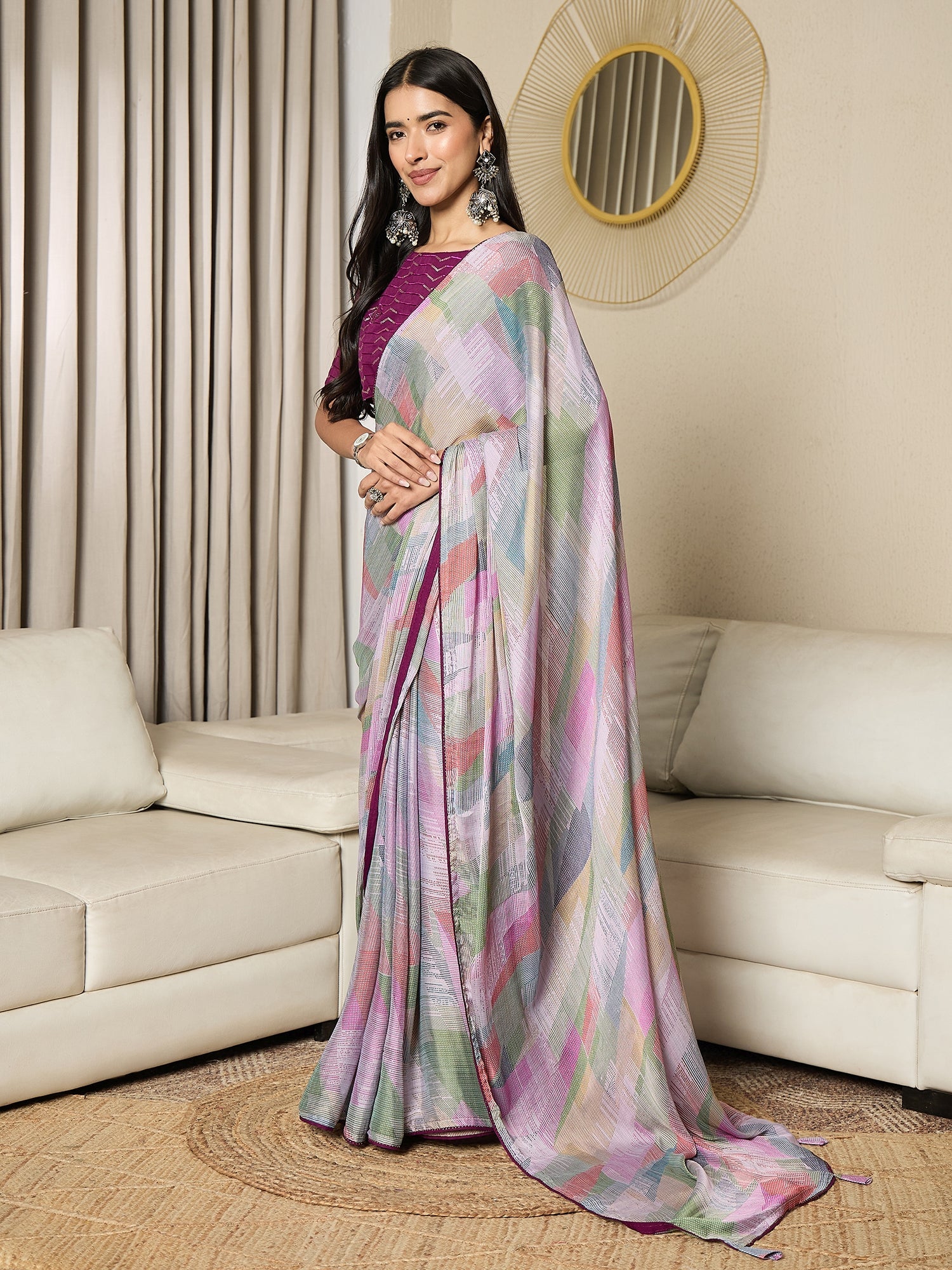Reday to Wear Pastel Multicolour Printed Chiffon Saree - Ressa