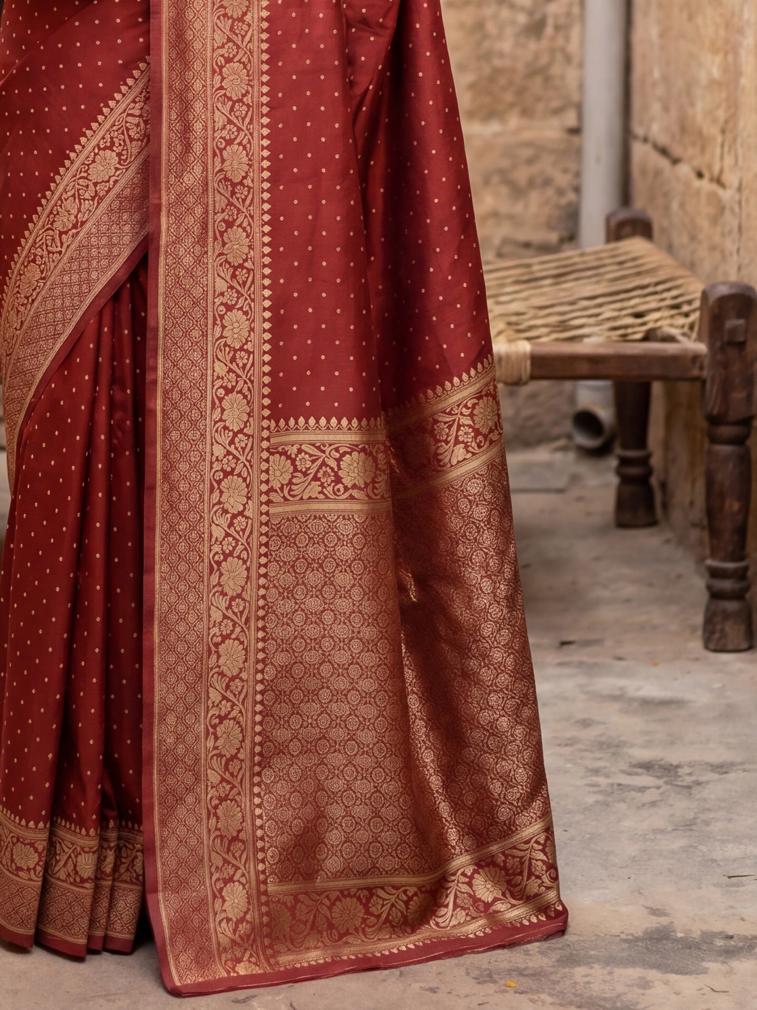 Regal Brick Red Banarasi Silk Saree - Ressa