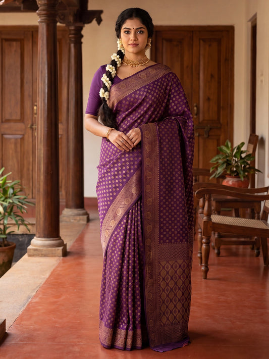 Regal Deep Purple Banarasi Silk Saree - Ressa