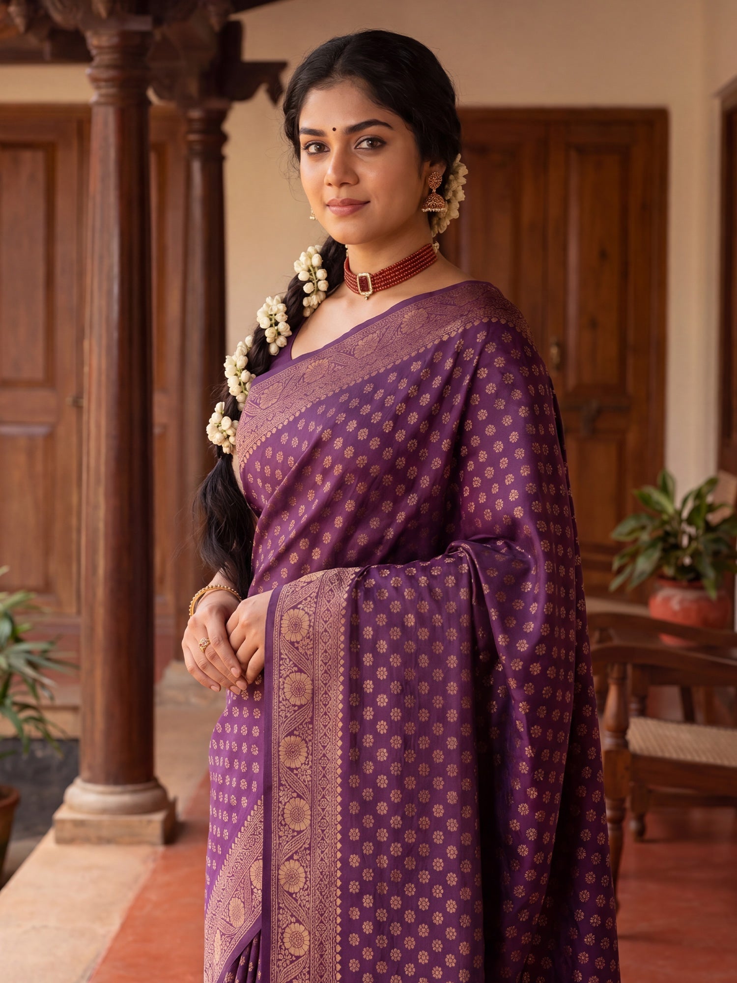 Regal Deep Purple Banarasi Silk Saree - Ressa