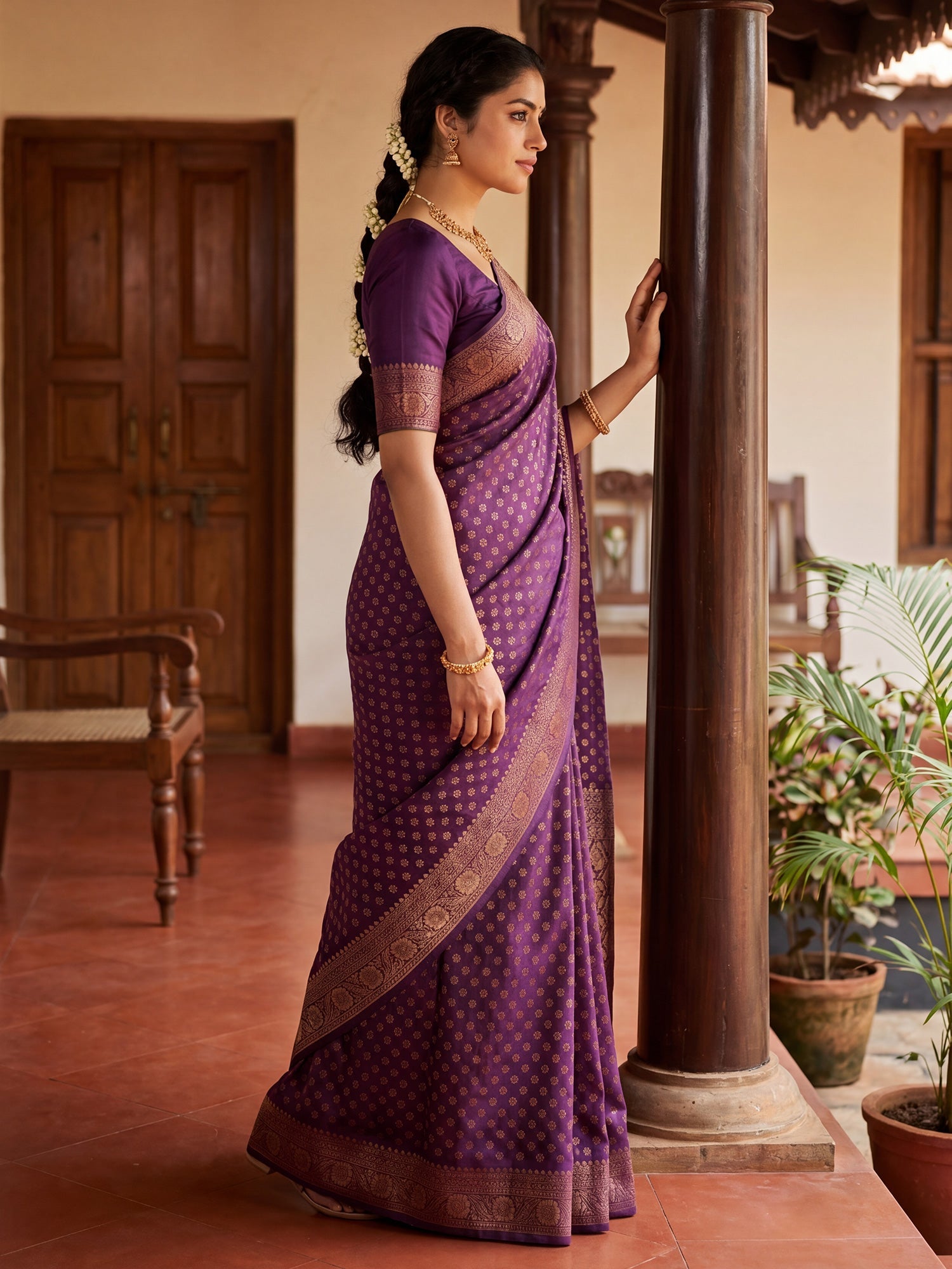 Regal Deep Purple Banarasi Silk Saree - Ressa