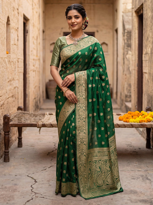 Regal Forest Green Banarasi Silk Saree - Ressa